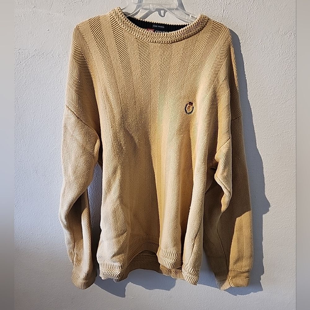 Chaps Ralph Lauren Yellow Knit Sweater Logo 2XL Hand Frames